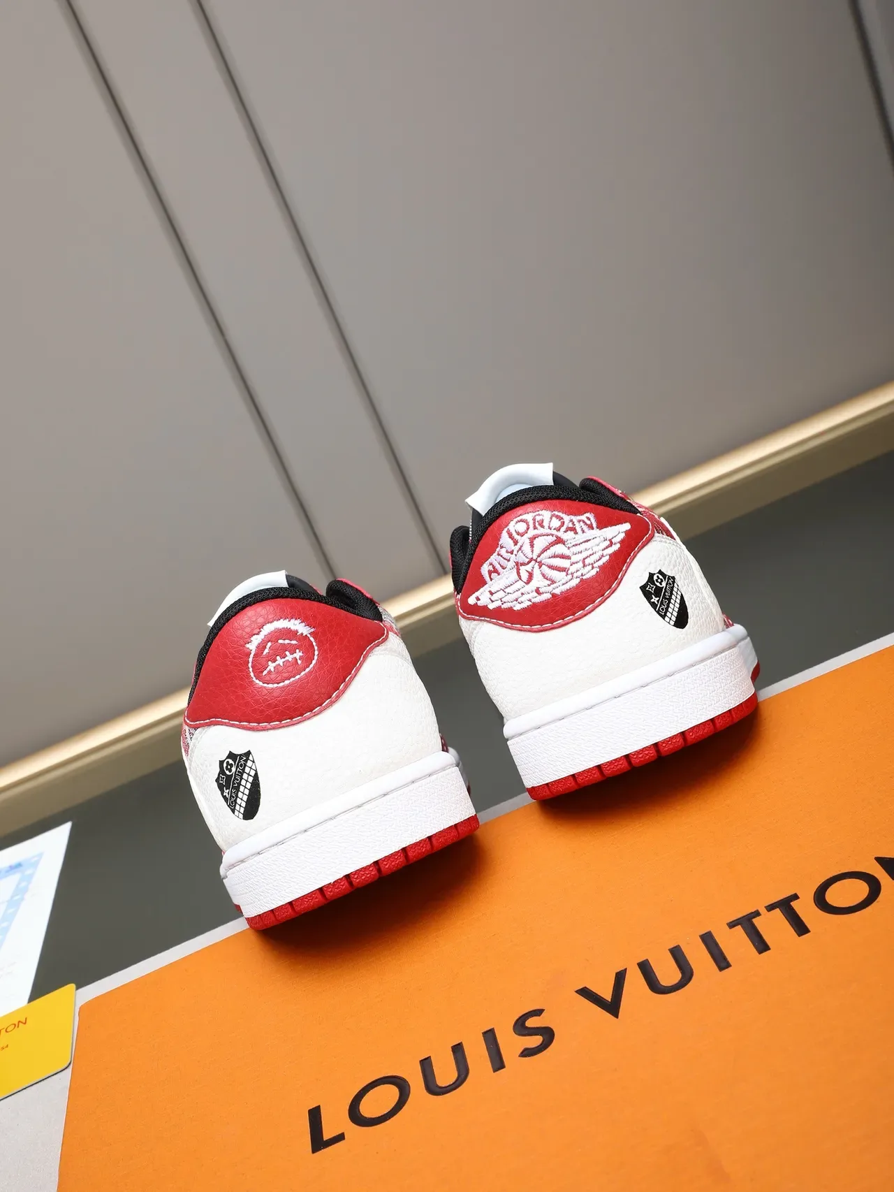Louis Vuitton x Nike Air Jordan 1 Low Monogram Red White Lifestyle Sneakers 3