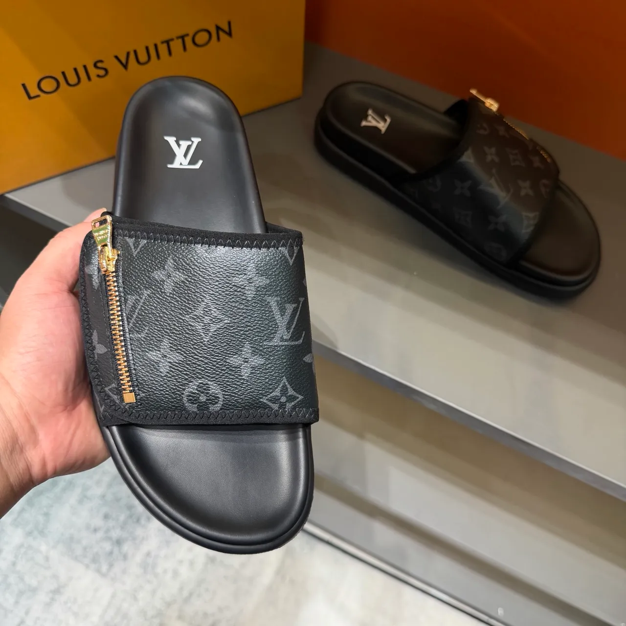 Louis Vuitton Zipper-Strap Monogram and Damier Slide Slippers 4