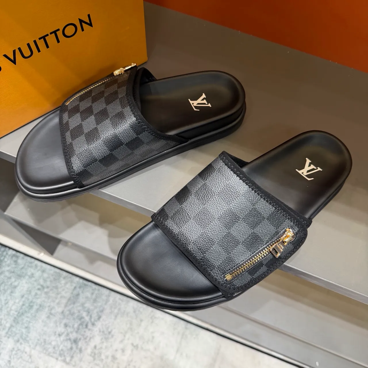 Louis Vuitton Zipper-Strap Monogram and Damier Slide Slippers 16