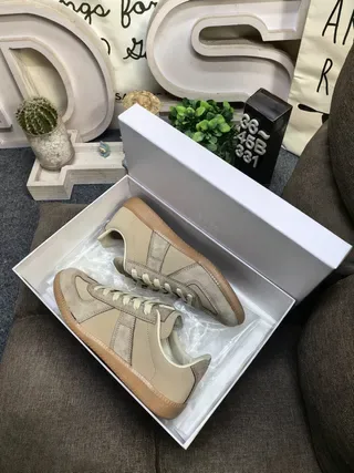 Maison Margiela Beige Brown Panelled Upper Suede And Leather Mix Lifestyle Sneakers 3