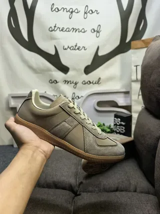 Maison Margiela Beige Brown Panelled Upper Suede And Leather Mix Lifestyle Sneakers 6