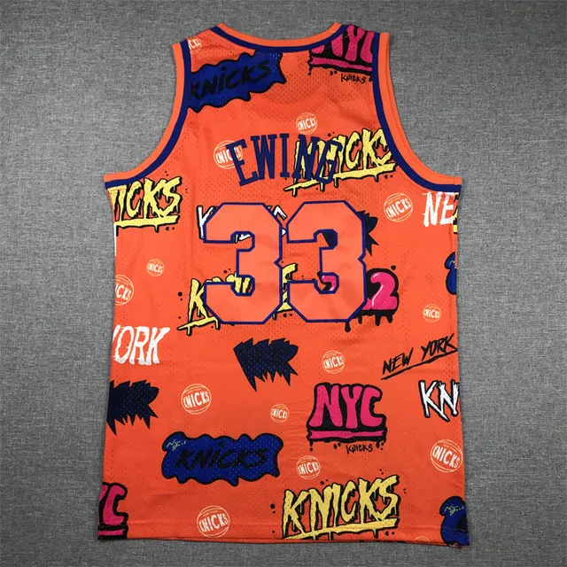 Mitchell & Ness Hardwood Classics 1991–92 Patrick Ewing Orange Graffiti Basketball Jersey 2