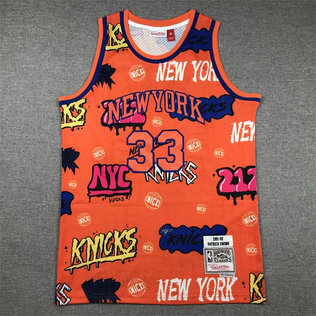 Mitchell & Ness Hardwood Classics 1991–92 Patrick Ewing Orange Graffiti Basketball Jersey 3