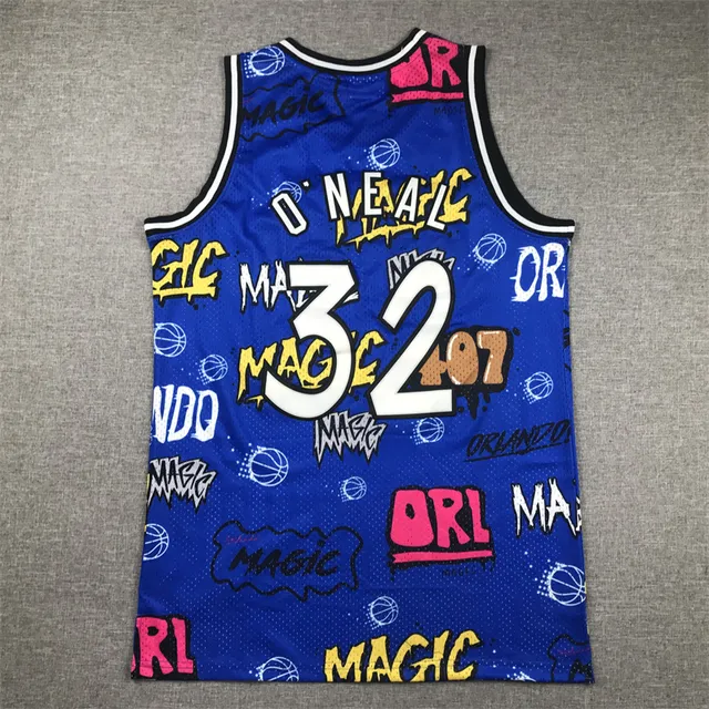 Mitchell & Ness Hardwood Classics Orlando Magic Shaquille O'Neal Graffiti Blue Jersey 2