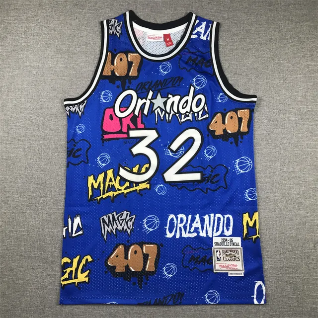 Mitchell & Ness Hardwood Classics Orlando Magic Shaquille O'Neal Graffiti Blue Jersey 3