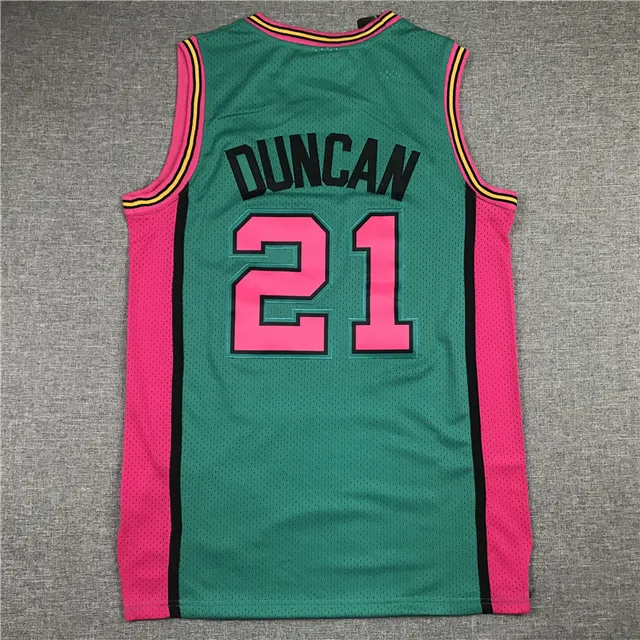 Mitchell & Ness Hardwood Classics San Antonio Spurs Tim Duncan 1998–99 Teal Pink maillot 2