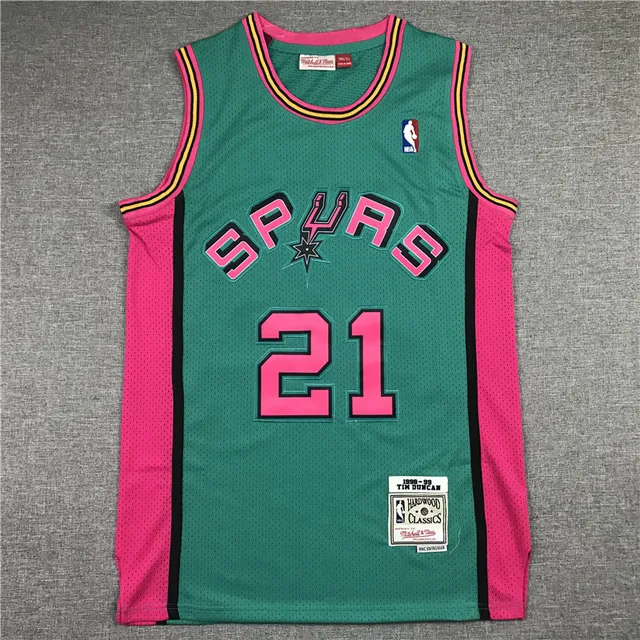 Mitchell & Ness Hardwood Classics San Antonio Spurs Tim Duncan 1998–99 Teal Pink maillot 3