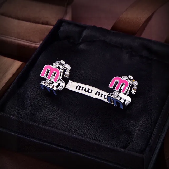 Miu Miu Logo Charm Pink Enamel Crystal Earrings 2