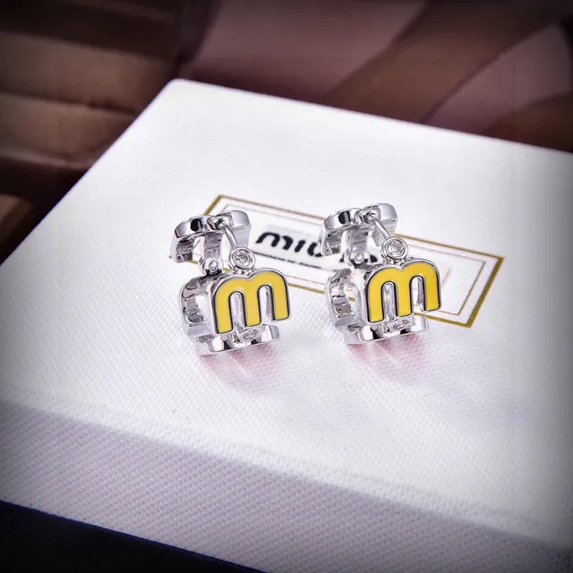 Miu Miu Logo Charm Pink Enamel Crystal Earrings 3