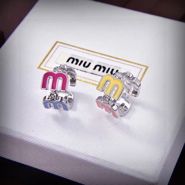 Miu Miu Logo Charm Pink Enamel Crystal Earrings 8