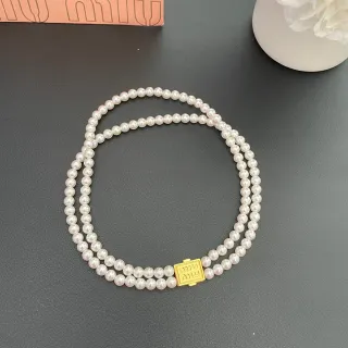 Miu Miu Logo मोती सफेद सोना डबल स्ट्रैंड नेकलेस