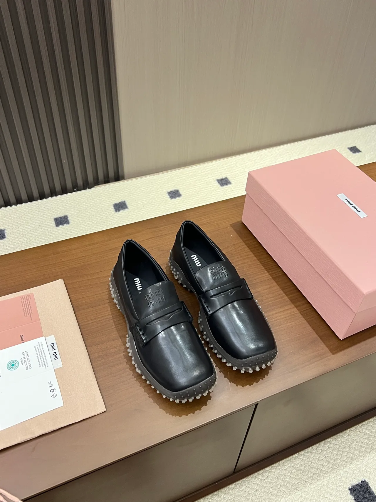 Miu Miu Wander Negro Gris Cuero Mocasines Suela con Tachuelas Mocasín 4