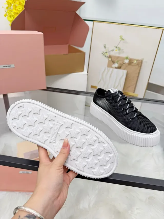 Miu Miu Wander Black White Mesh Upper Ridged Platform Sole Chunky Sneakers 2