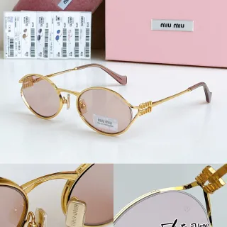 Miu Miu Wander सुनहरा टोन गुलाबी टिंटेड अंडाकार सनग्लास