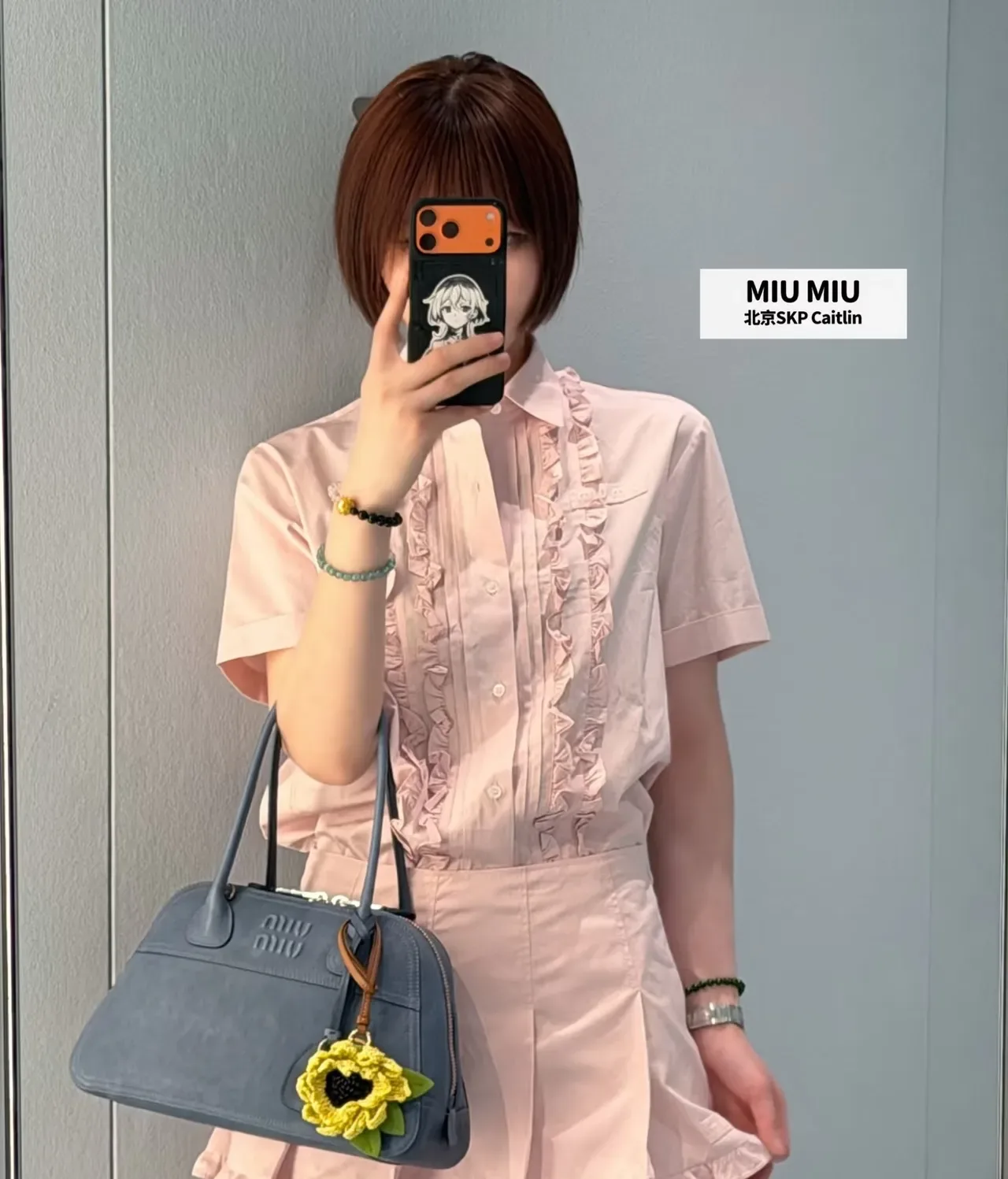 Miu Miu Pulsera de Muñeca Amarillo Rosa Floral de Ganchillo Cuero 11