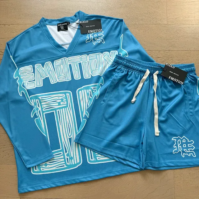 Mixed Emotion Light Blue Graphic Mesh Tracksuit 2
