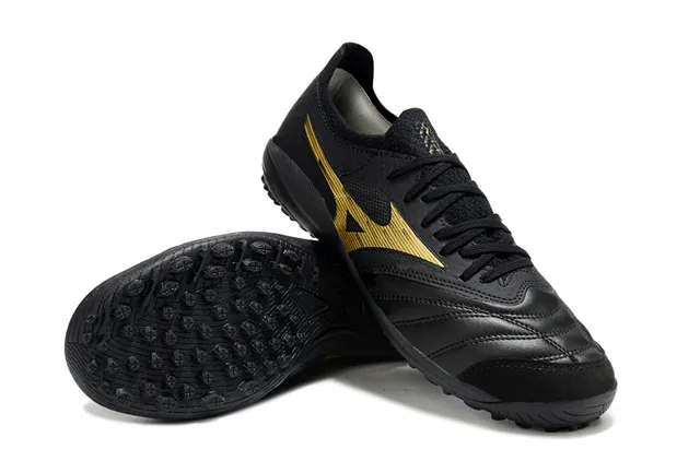 Mizuno Black Gold Low-Cut Leather-Synthetic Upper Artificial-Grass Soccer Shoes 4