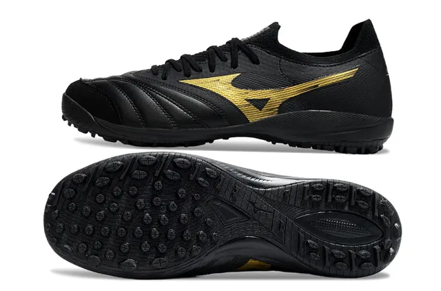 Mizuno Black Gold Low-Cut Leather-Synthetic Upper Artificial-Grass Soccer Shoes 6