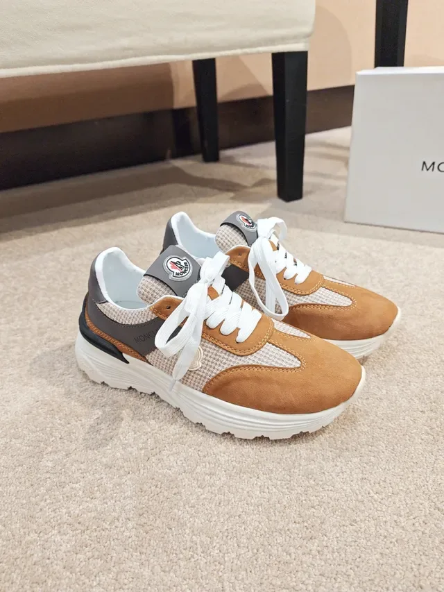Moncler Brown Beige Mixed-Material Upper Herringbone Textile Panels Sneakers 4