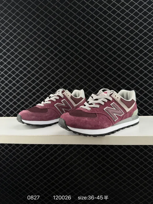 New Balance 574 Burgundy Gray Suede and Mesh Lifestyle Sneakers 3