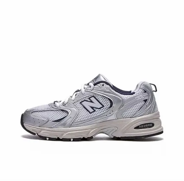 New Balance فضي أسود شبكة واصطناعي تراكب بناء ظلية متسابق رجعي أحذية أسلوب حياة 6