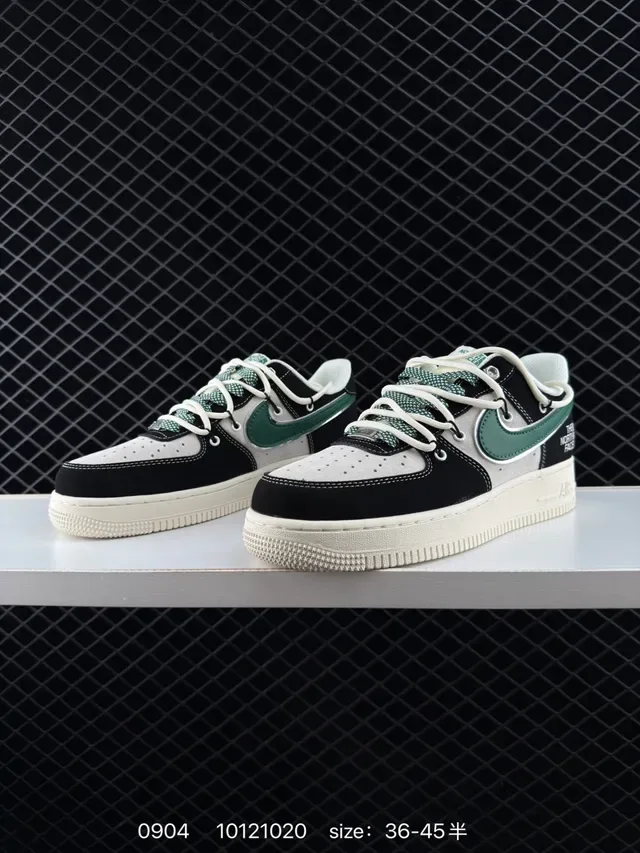 Nike Air Force 1 Black Green Patchwork Upper Lifestyle Sneakers 2