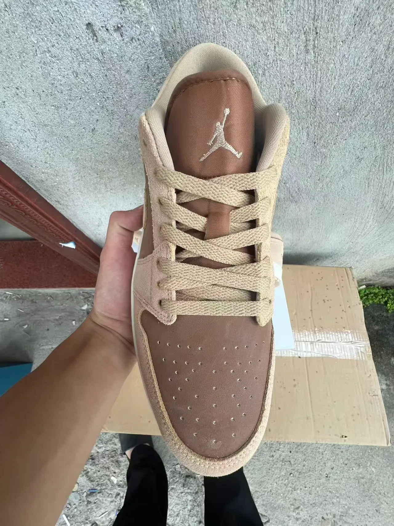 Nike Air Jordan 1 Low Beige Brown Suede Lifestyle Sneaker 3