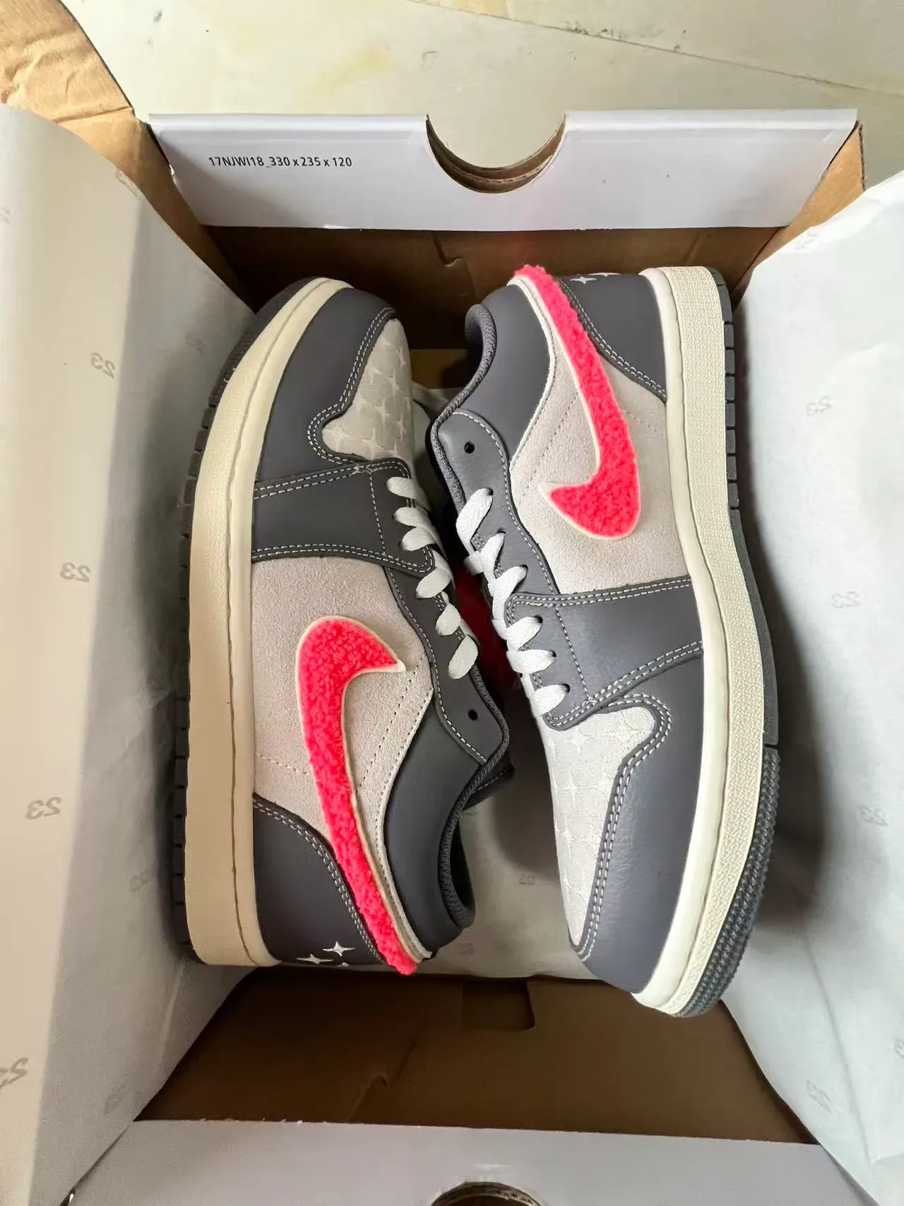 Nike Air Jordan 1 Low Fuzzy Pink Gray Lifestyle Sneakers 9