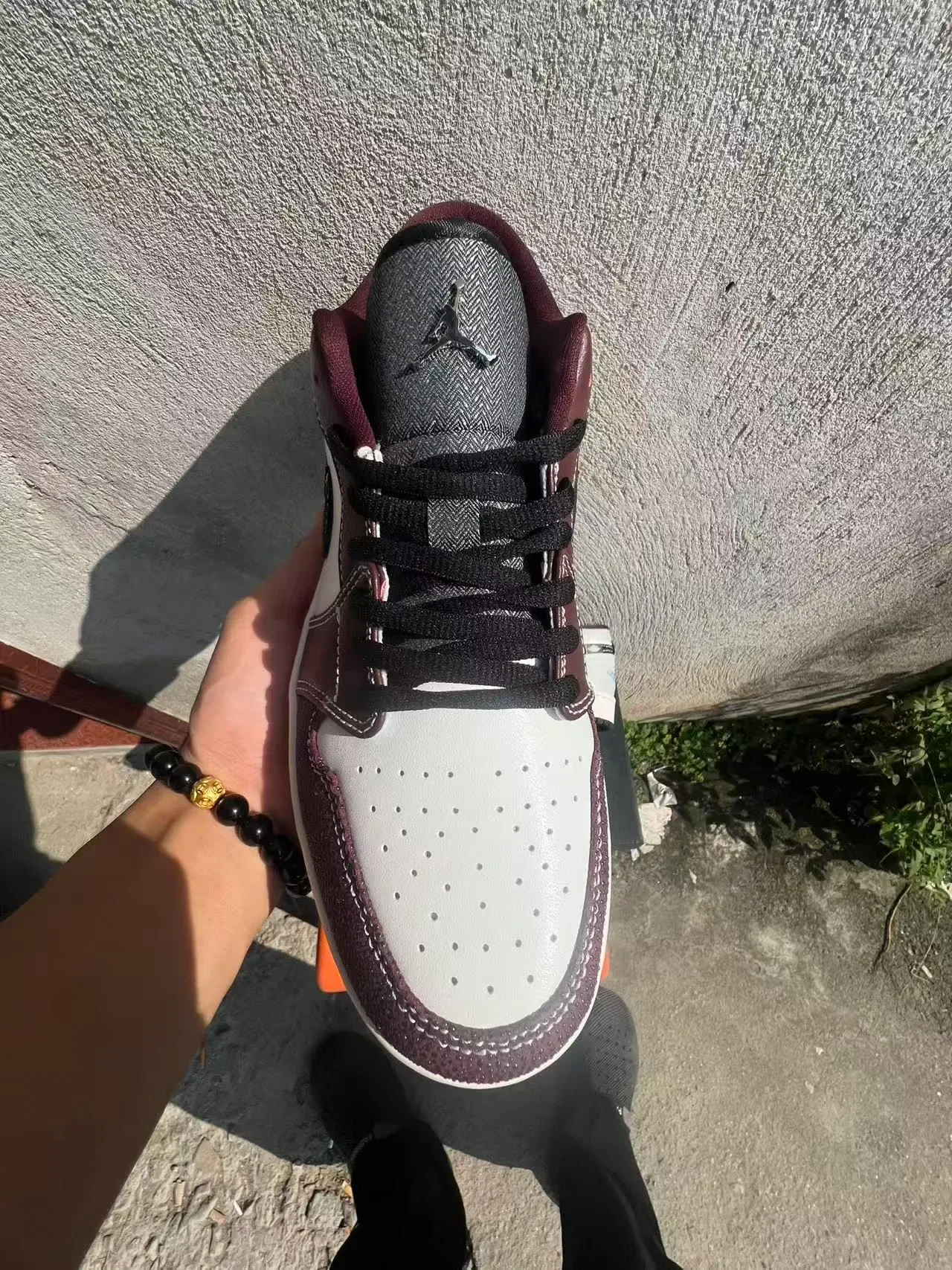 Nike Air Jordan 1 Low White Burgundy Black Lifestyle Sneakers 3