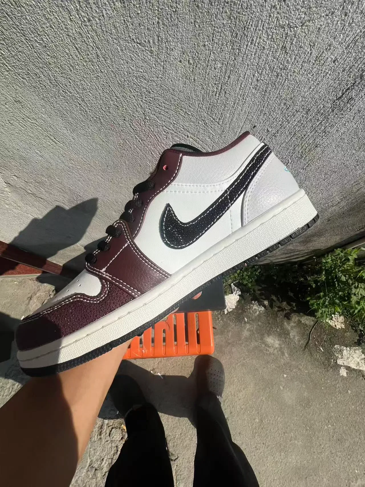 Nike Air Jordan 1 Low White Burgundy Black Lifestyle Sneakers 5