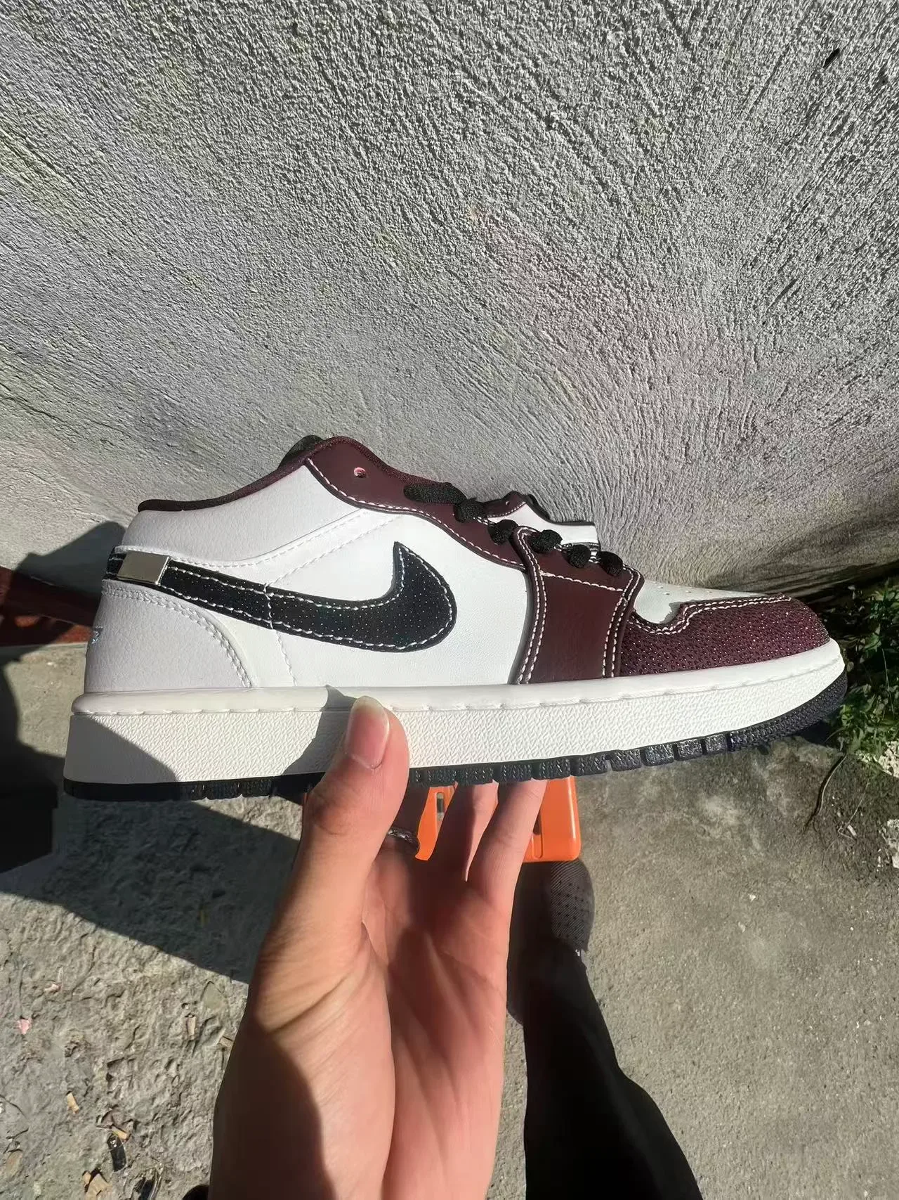 Nike Air Jordan 1 Low White Burgundy Black Lifestyle Sneakers 7