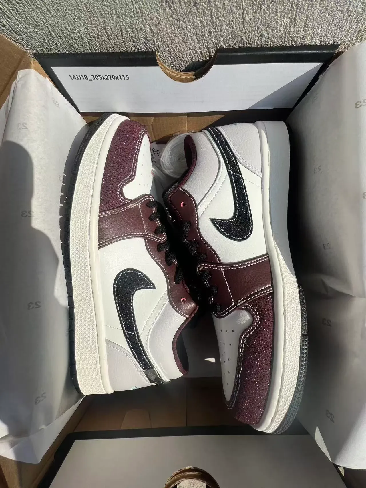 Nike Air Jordan 1 Low White Burgundy Black Lifestyle Sneakers 9