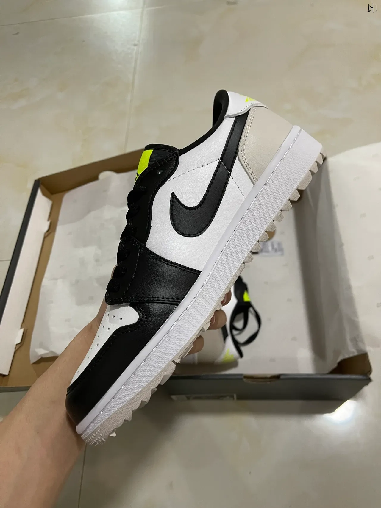 Nike Air Jordan 1 White Black Neon Yellow Lifestyle Sneakers 4