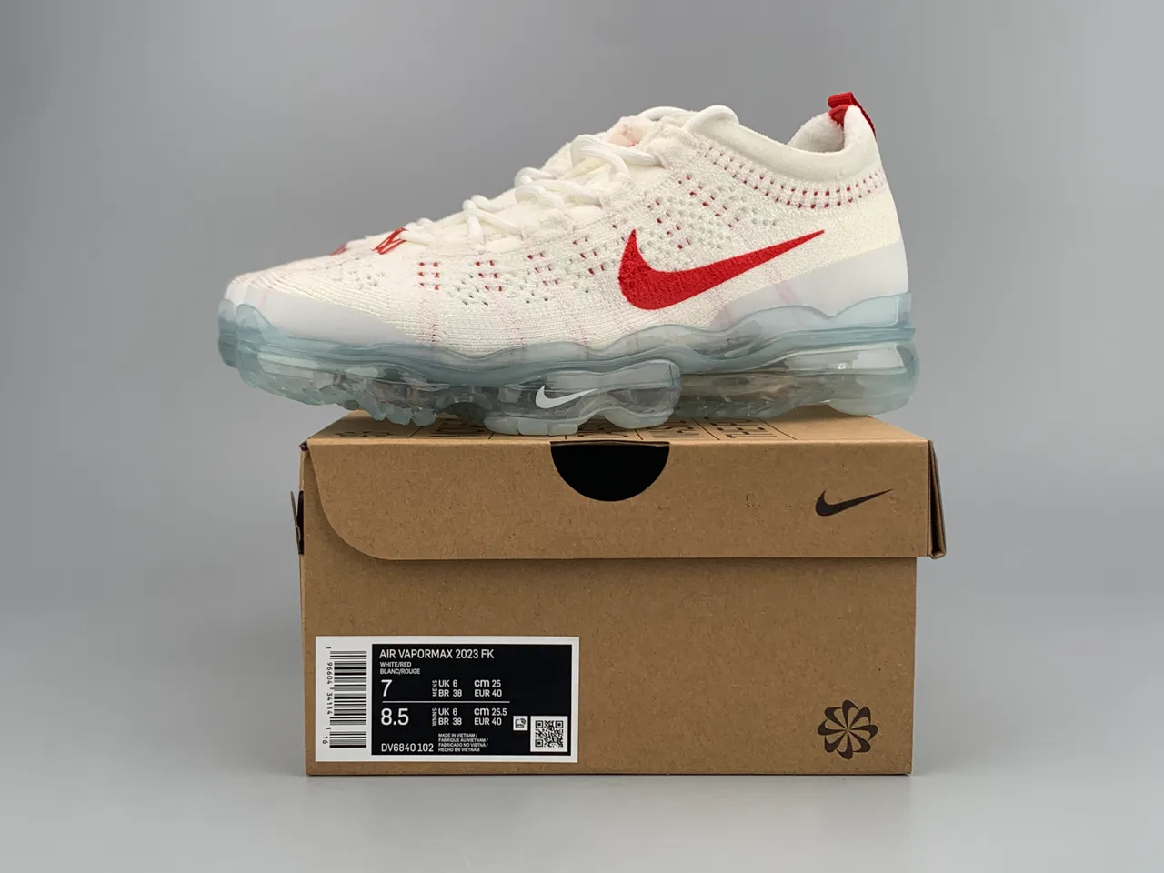 Nike Air VaporMax Flyknit White Red Running Shoes 3