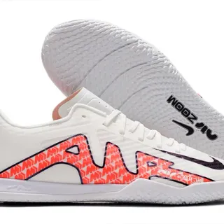 Nike Air Zoom White Orange Low-Cut Synthetic Upper Geometric Pattern Overlay Indoor Soccer Shoes