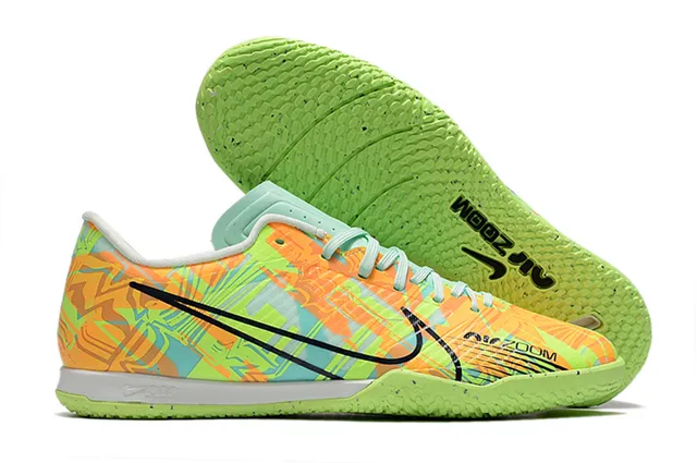 Nike Air Zoom Branco Laranja Baixo Corte Sintético Superior Padrão Geométrico Sobreposição Sapatos de Futebol Indoor 3