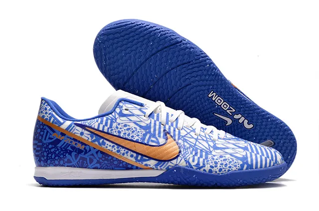 Nike Air Zoom Branco Laranja Baixo Corte Sintético Superior Padrão Geométrico Sobreposição Sapatos de Futebol Indoor 6