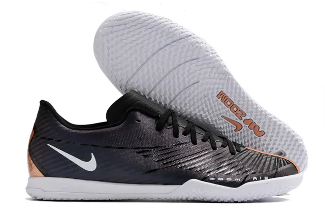 Nike Air Zoom Branco Laranja Baixo Corte Sintético Superior Padrão Geométrico Sobreposição Sapatos de Futebol Indoor 9