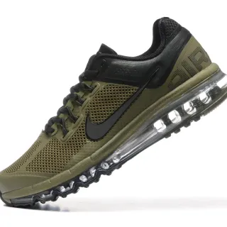 Nike Army Green Black पूर्ण लंबाई दृश्यमान एयर कुशनिंग पर्फोरेटेड मेश अपर दौड़ने की जूते