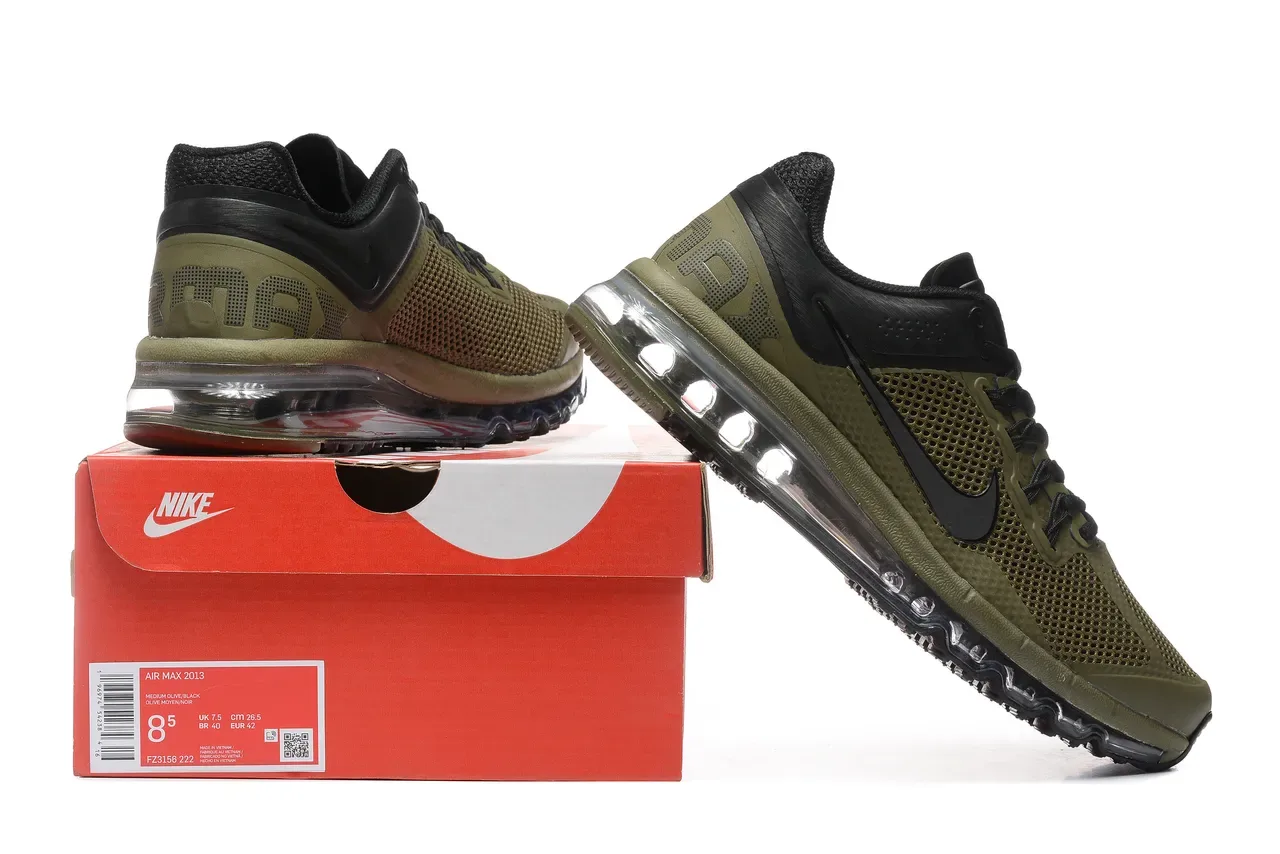 Nike Army Green Black পূর্ণদৈর্ঘ্য দৃশ্যমান এয়ার কুশনিং পারফোরেটেড মেশ আপার দৌড়ের জুতা 2