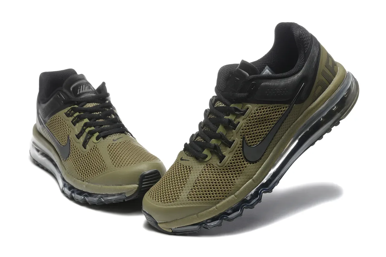 Nike Army Green Black পূর্ণদৈর্ঘ্য দৃশ্যমান এয়ার কুশনিং পারফোরেটেড মেশ আপার দৌড়ের জুতা 4