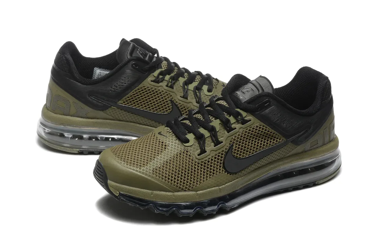 Nike Army Green Black পূর্ণদৈর্ঘ্য দৃশ্যমান এয়ার কুশনিং পারফোরেটেড মেশ আপার দৌড়ের জুতা 6