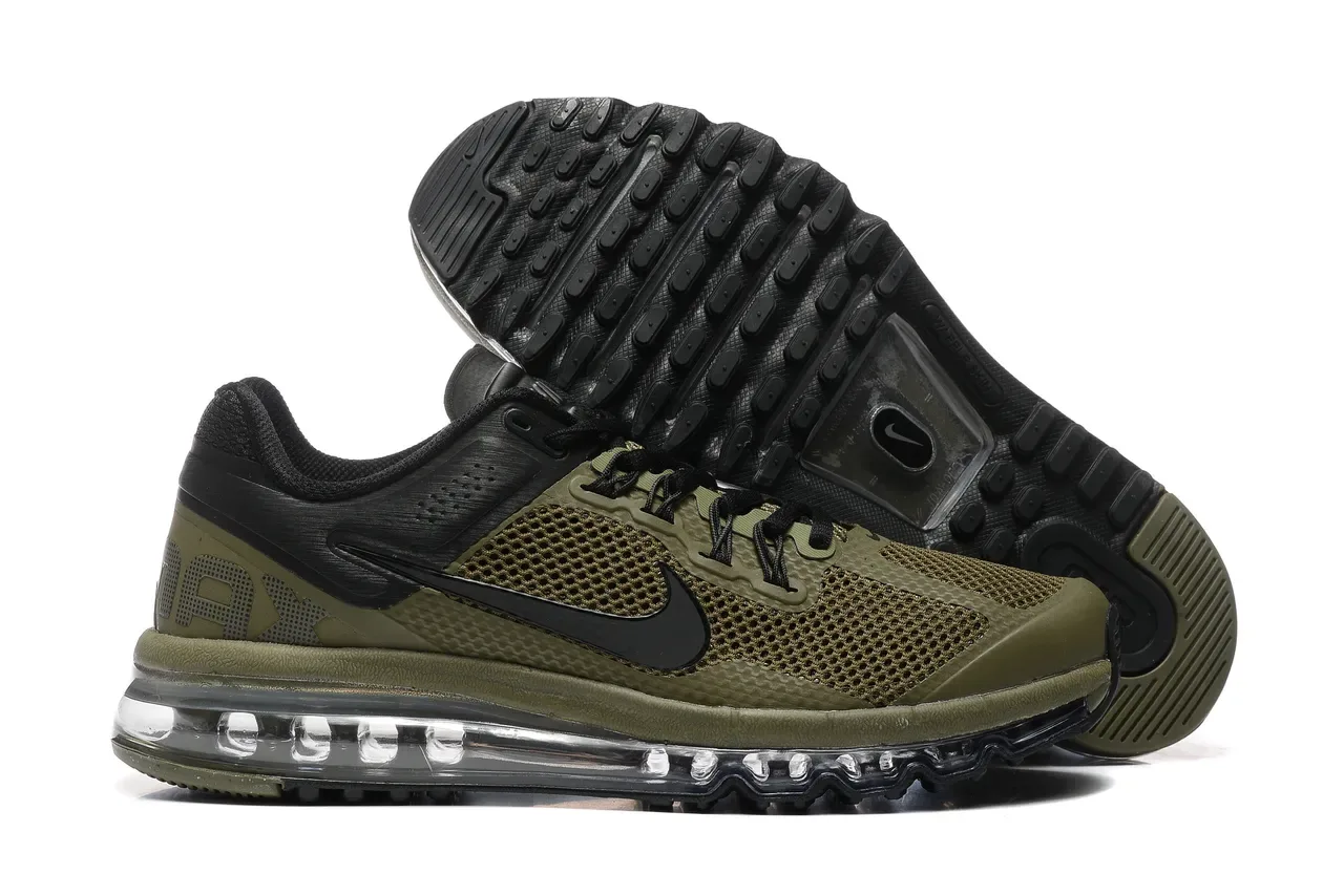 Nike Army Green Black পূর্ণদৈর্ঘ্য দৃশ্যমান এয়ার কুশনিং পারফোরেটেড মেশ আপার দৌড়ের জুতা 7