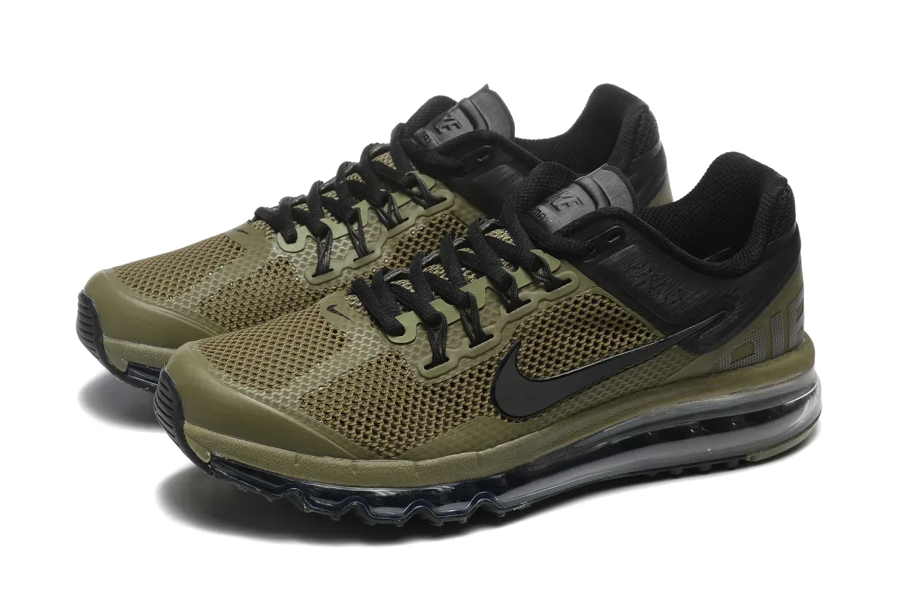 Nike Army Green Black পূর্ণদৈর্ঘ্য দৃশ্যমান এয়ার কুশনিং পারফোরেটেড মেশ আপার দৌড়ের জুতা 8