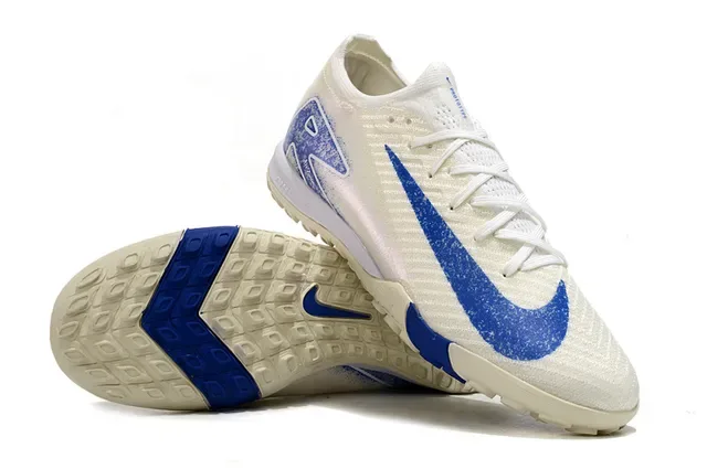 Nike Beige Blue Knit Upper Outsole Turf Soccer Shoes 3