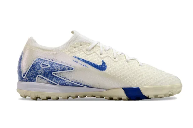 Nike Beige Blue Knit Upper Outsole Turf Soccer Shoes 7