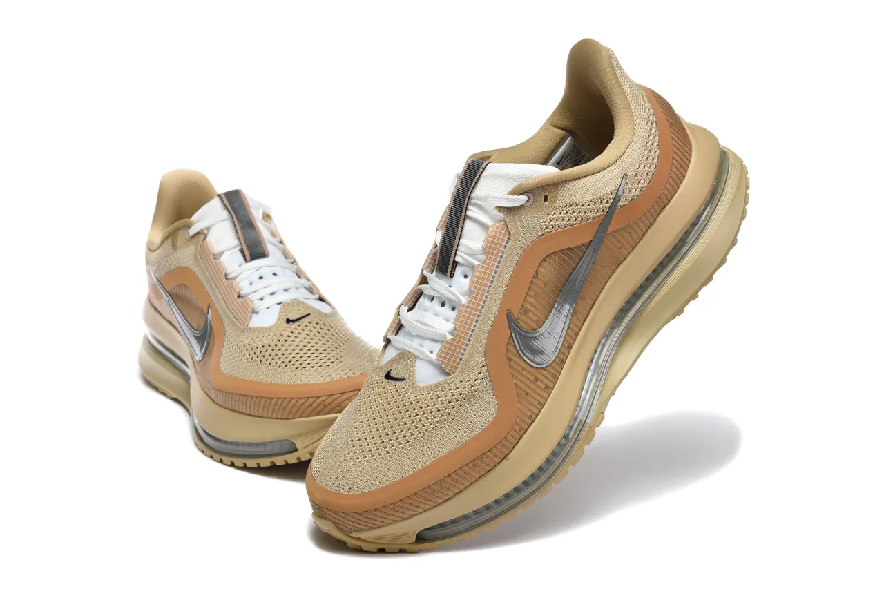 Nike Beige Brown Engineered Knit Upper Full-Length Visible Air Unit Running Shoes 3