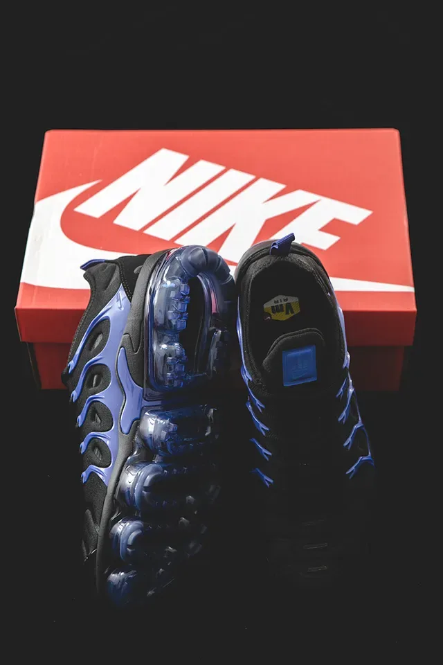 Nike Black Blue Flame-Pattern Cage Overlay Translucent Visible Air Sole Lifestyle Sneakers 8