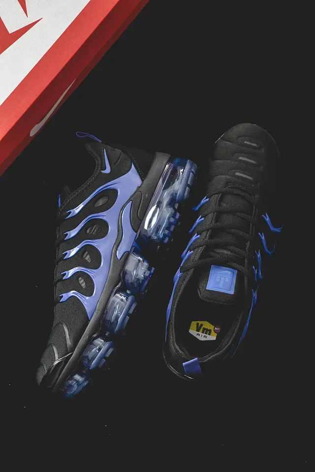 Nike Black Blue Flame-Pattern Cage Overlay Translucent Visible Air Sole Lifestyle Sneakers 11
