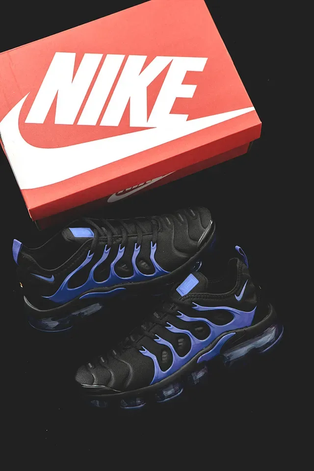 Nike Black Blue Flame-Pattern Cage Overlay Translucent Visible Air Sole Lifestyle Sneakers 12